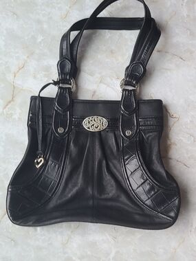 Brighton Black Leather Shoulder Bag with Silver Hardware